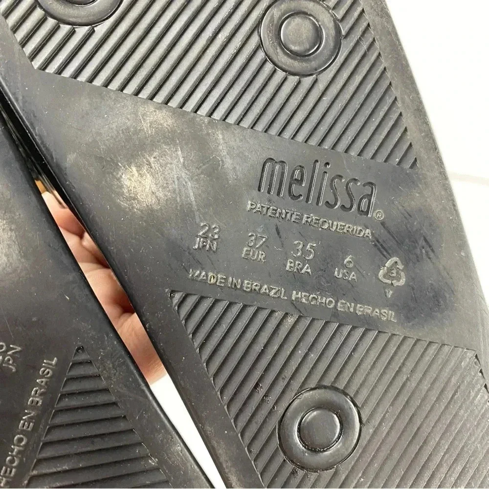 Melissa Pixel Floral Beach Slide Black Patent Leather Sandals Woman’s 6